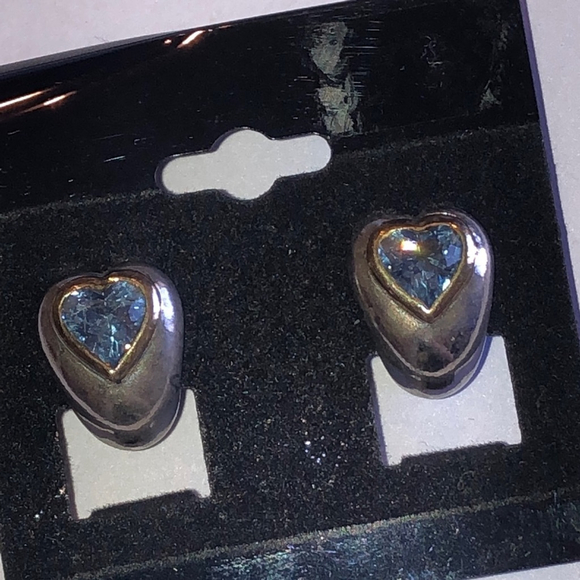 Pranda Designs 925 Heart Shaped Sterling Silver Earrings with Blue Gemstone - Picture 2 of 8